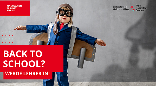 Back to school Werbeflyer Kind mit Flügeln auf dem Rücken