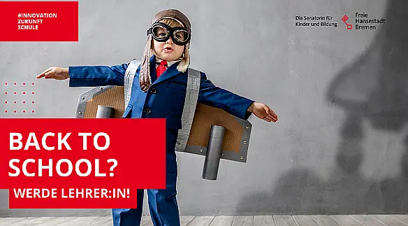 Back to school Werbeflyer Kind mit Flügeln auf dem Rücken